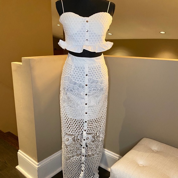 AKIRA Dresses & Skirts - CROCHET LACE BANDEAU TOP WITH MATCHING MAXI SKIRT